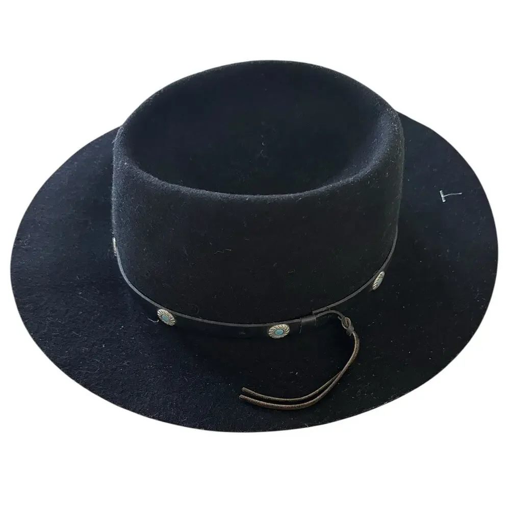 DORFMAN PACIFIC Black Wool Felt Silver/turquoise Metal Embellished Western Hat